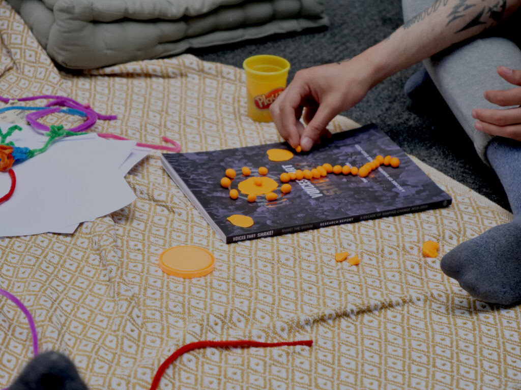 Photo of someone using play dough on the cover of a Shake! research report